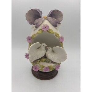 Vintage Capodimonte Italian Porcelain White Dove Love Birds In Egg Purple Flower
